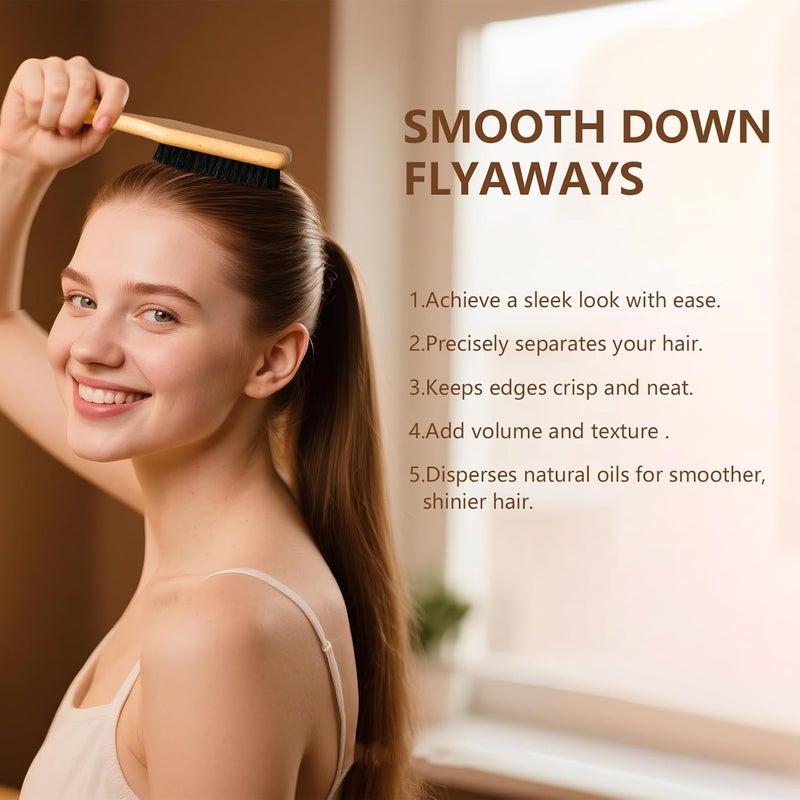 SWEET VIEW Boar Bristle Slick Back Hair Brush for Smooth Flyaways, Frizz, Sleek Ponytail, Buns and Edge Baby Hair, Teasing | Gel Comb Styling Accessories for Girls, Kids and Women - Image 4